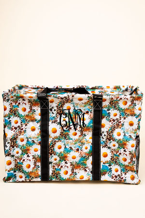 NGIL Wildflowers Collapsible Double Haul-It-All Basket with Mesh Pockets and Lid