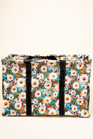 NGIL Wildflowers Collapsible Double Haul-It-All Basket with Mesh Pockets and Lid