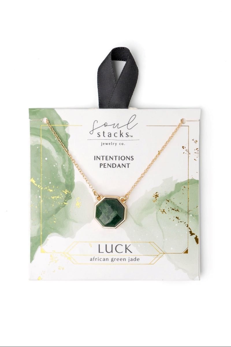 African Green Jade Soul Stacks Intentions Pendant Necklace - Wholesale Accessory Market
