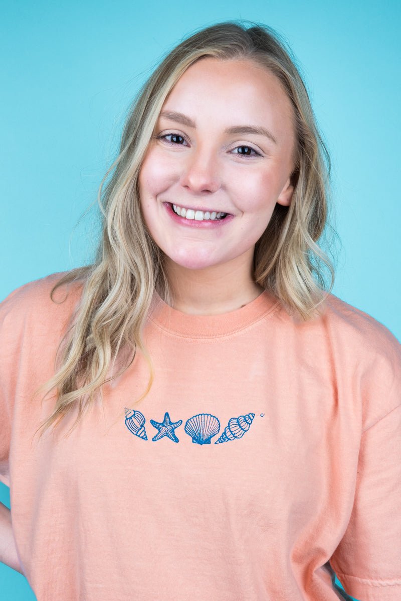 Embroidered Seashell Shore Comfort Colors Adult Ring - Spun Cotton Tee - Wholesale Accessory Market