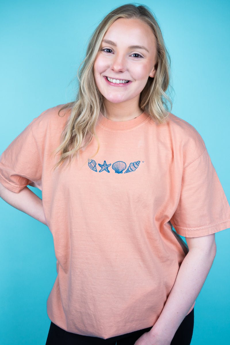 Embroidered Seashell Shore Comfort Colors Adult Ring - Spun Cotton Tee - Wholesale Accessory Market