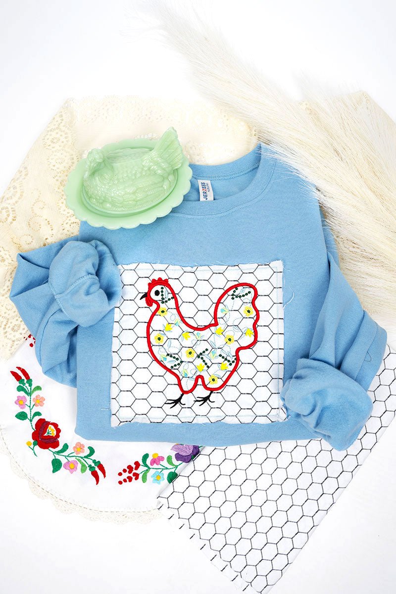 Hen House Blooms Applique Heavy Blend Crew Sweatshirt - Wholesale Accessory Market