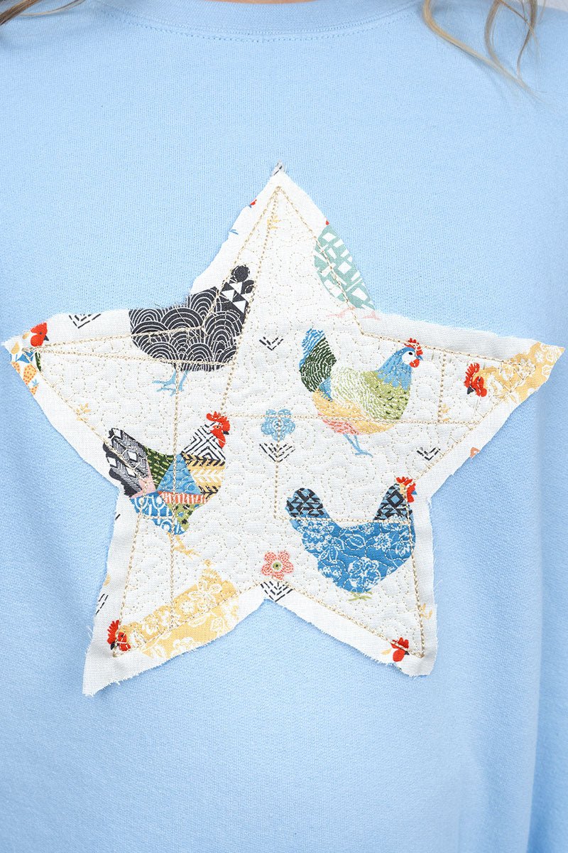 Barn Star Rooster Patchwork Applique Heavy Blend Crew Sweatshirt - Wholesale Accessory Market