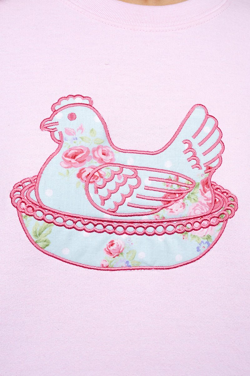 Farmstead Floral Hen On A Nest Applique Heavy Blend Crew Sweatshirt *Choose Thread Color - Wholesale Accessory Market