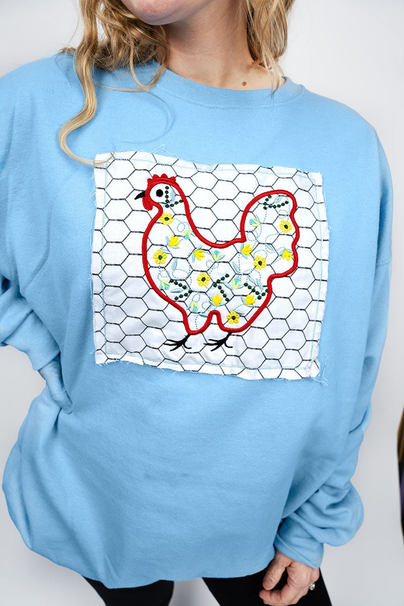 Hen House Blooms Applique Heavy Blend Crew Sweatshirt - Wholesale Accessory Market