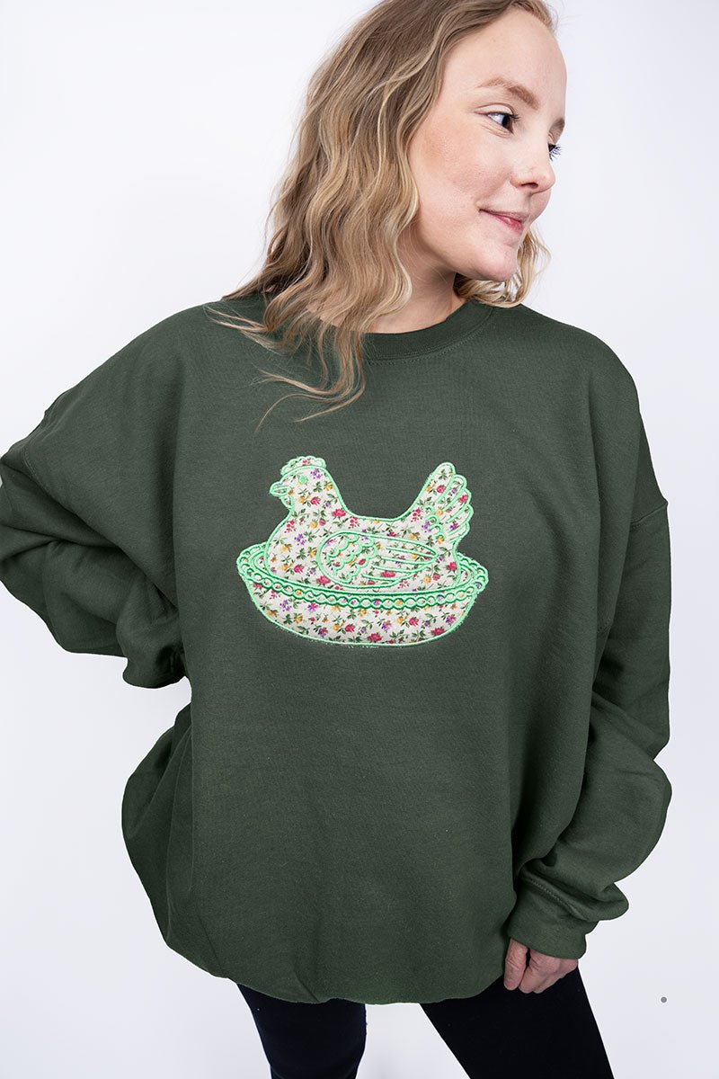 Floral Fields Hen On A Nest Applique Heavy Blend Crew Sweatshirt *Choose Thread Color - Wholesale Accessory Market
