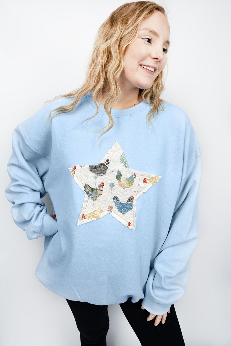 Barn Star Rooster Patchwork Applique Heavy Blend Crew Sweatshirt - Wholesale Accessory Market