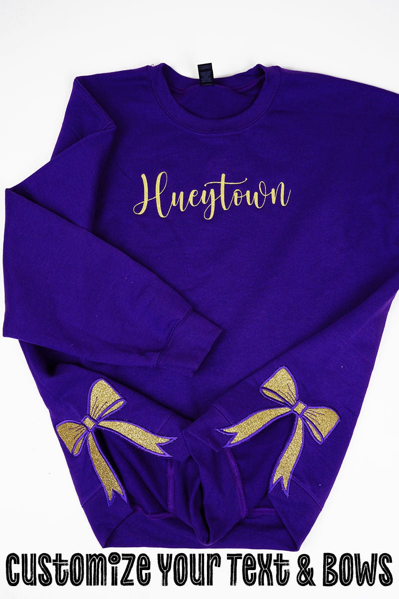 Purple You Design It Embroidered Side Bows Heavy - weight Crew Sweatshirt *Customize Your Text - Wholesale Accessory Market