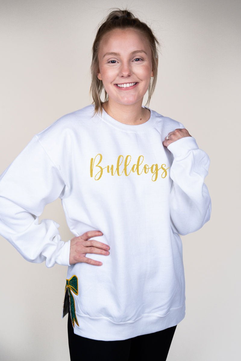 White You Design It Embroidered Side Bows Heavy - weight Crew Sweatshirt *Customize Your Text - Wholesale Accessory Market