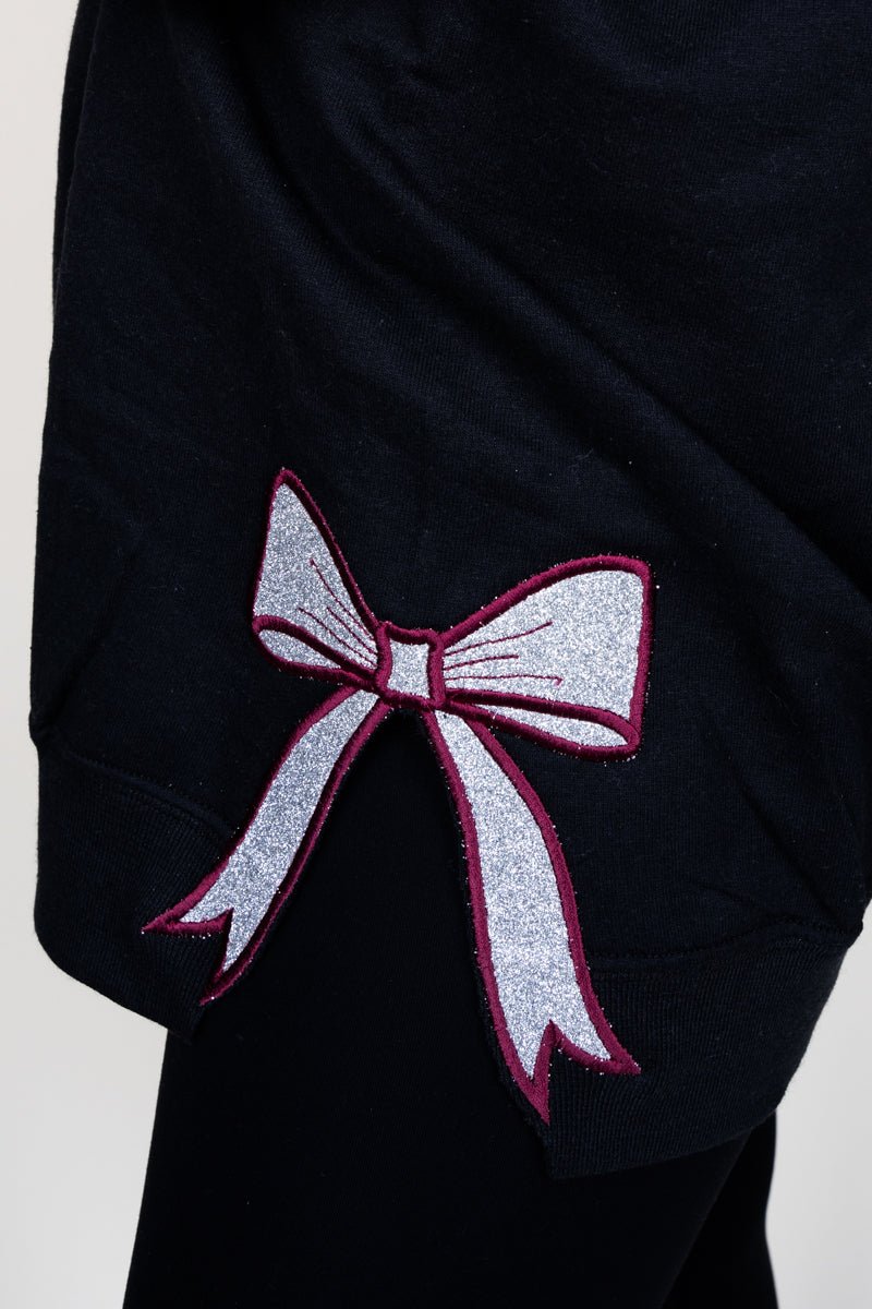 Youth Black You Design It Embroidered Side Bows Heavy - weight Crew Sweatshirt *Customize Your Text and Bows - Wholesale Accessory Market
