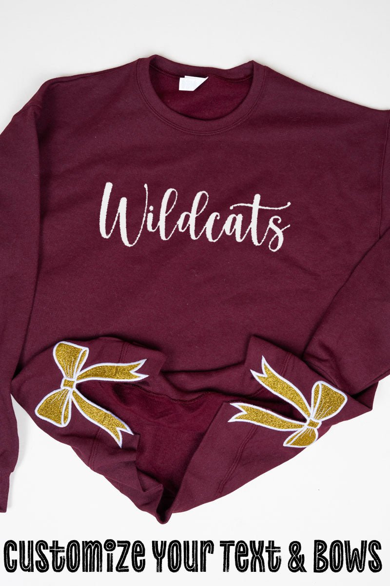 Youth Maroon You Design It Embroidered Side Bows Heavy - weight Crew Sweatshirt *Customize Your Text and Bows - Wholesale Accessory Market