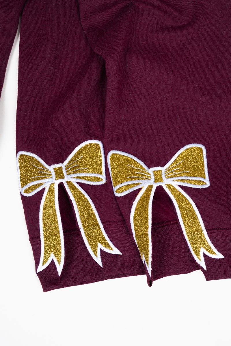 Youth Maroon You Design It Embroidered Side Bows Heavy - weight Crew Sweatshirt *Customize Your Text and Bows - Wholesale Accessory Market