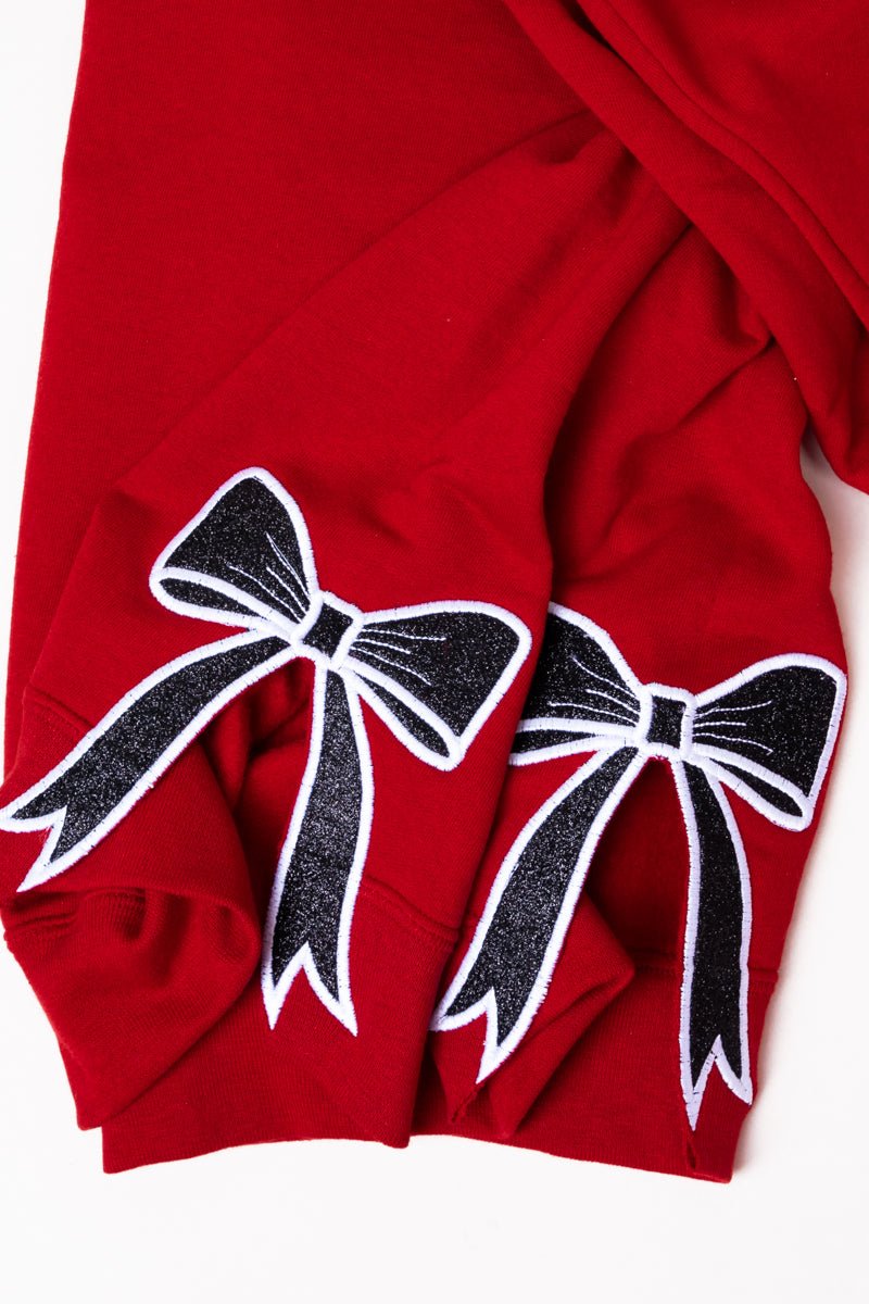 Youth Red You Design It Embroidered Side Bows Heavy - weight Crew Sweatshirt *Customize Your Text and Bows - Wholesale Accessory Market