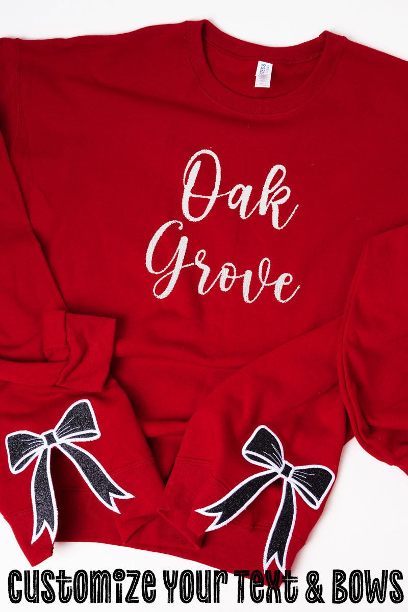 Youth Red You Design It Embroidered Side Bows Heavy - weight Crew Sweatshirt *Customize Your Text and Bows - Wholesale Accessory Market