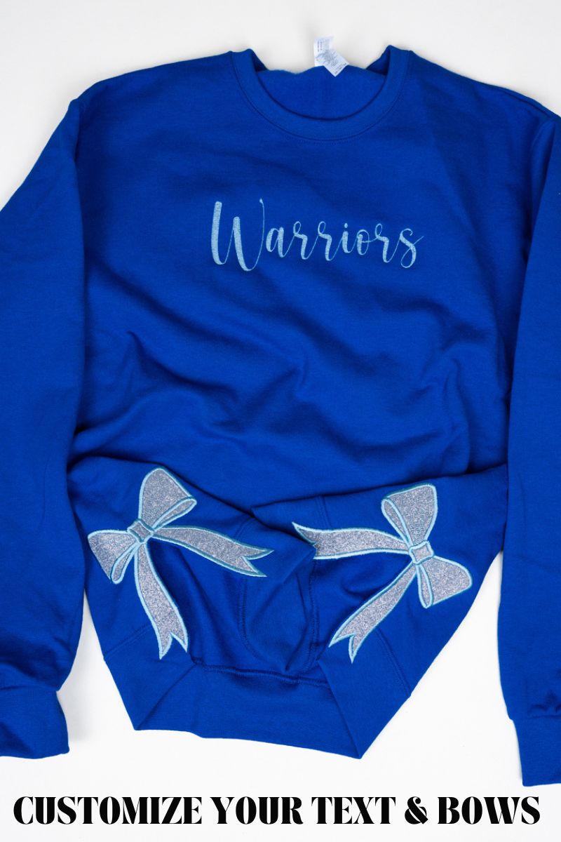 Youth Royal You Design It Embroidered Side Bows Heavy - weight Crew Sweatshirt *Customize Your Text and Bows - Wholesale Accessory Market