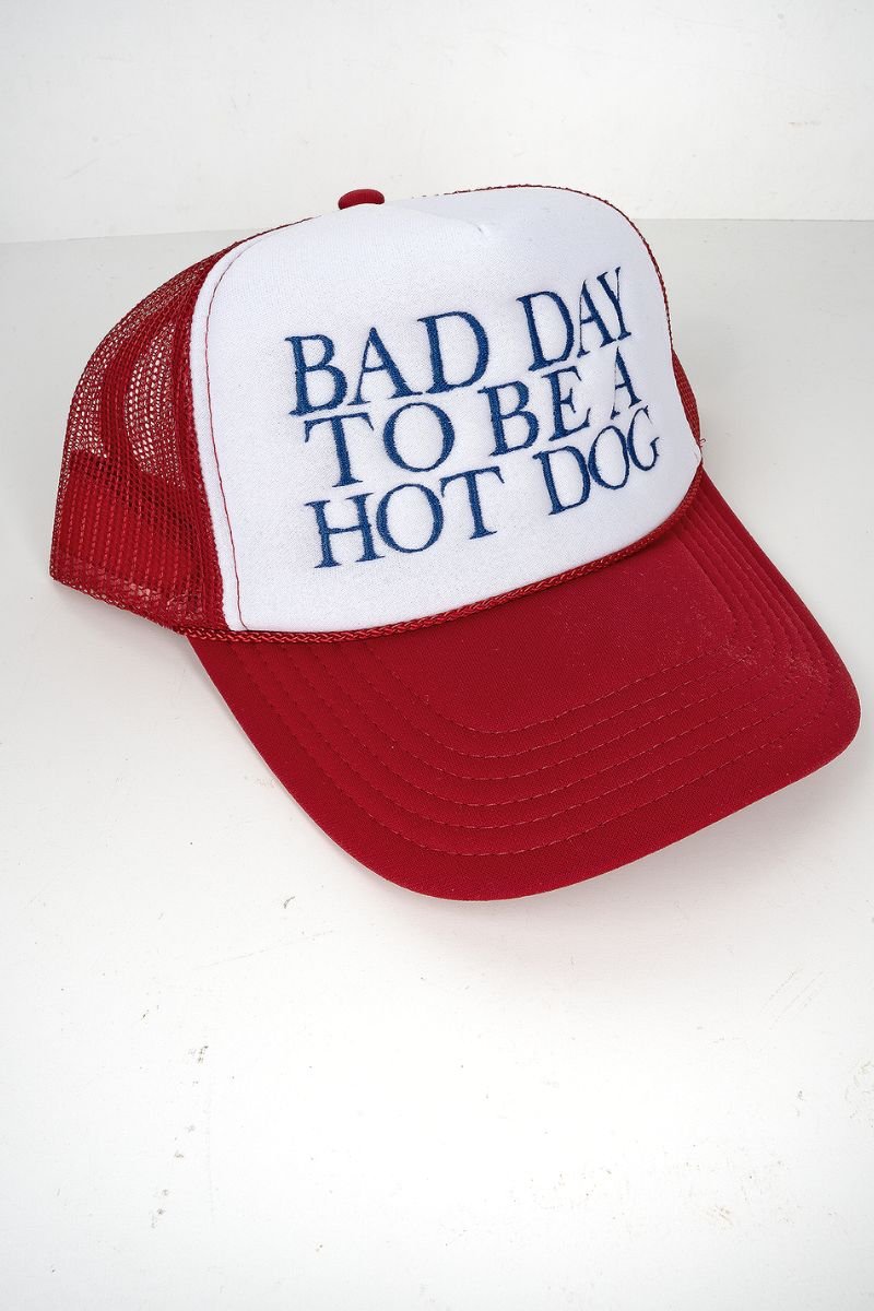 Bad Day To Be A Hot Dog Embroidered Otto Red with White Foam Front Trucker Hat - Wholesale Accessory Market