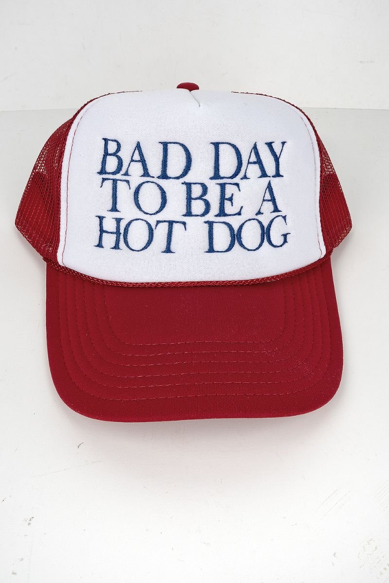 Bad Day To Be A Hot Dog Embroidered Otto Red with White Foam Front Trucker Hat - Wholesale Accessory Market