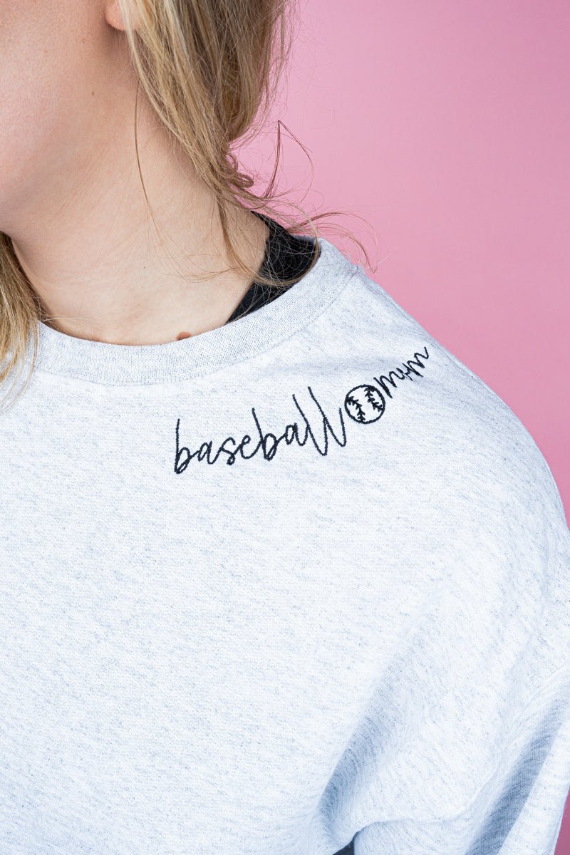 Embroidered Baseball Mom Neckline Unisex NuBlend Crew Sweatshirt *Choose Thread Color - Wholesale Accessory Market