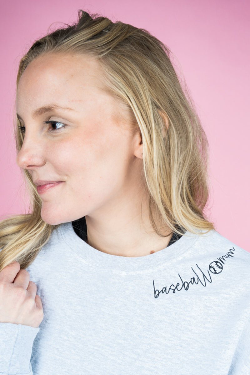 Embroidered Baseball Mom Neckline Unisex NuBlend Crew Sweatshirt *Choose Thread Color - Wholesale Accessory Market