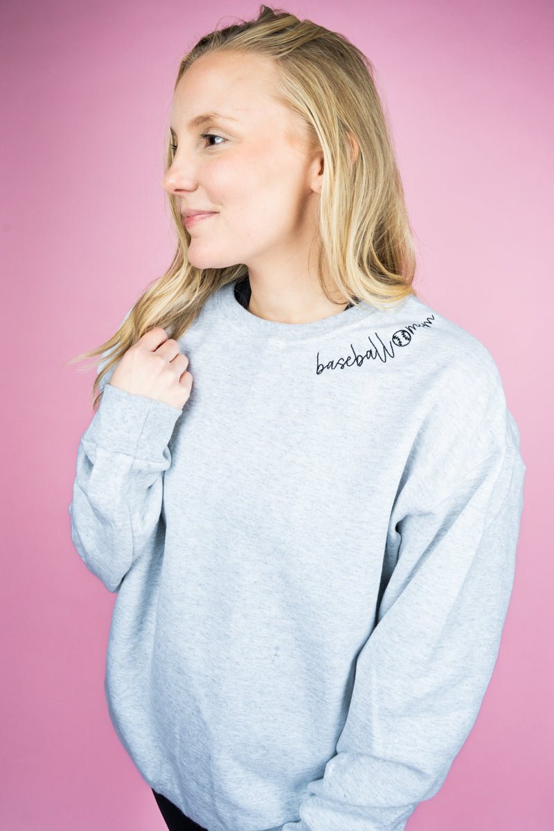 Embroidered Baseball Mom Neckline Unisex NuBlend Crew Sweatshirt *Choose Thread Color - Wholesale Accessory Market