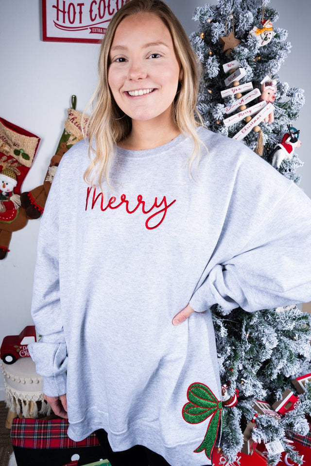 Embroidered Christmas Side Bows Merry Unisex NuBlend Crew Sweatshirt - Wholesale Accessory Market