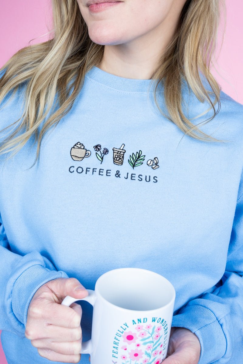 Embroidered Coffee & Jesus Unisex NuBlend Crew Sweatshirt - Wholesale Accessory Market