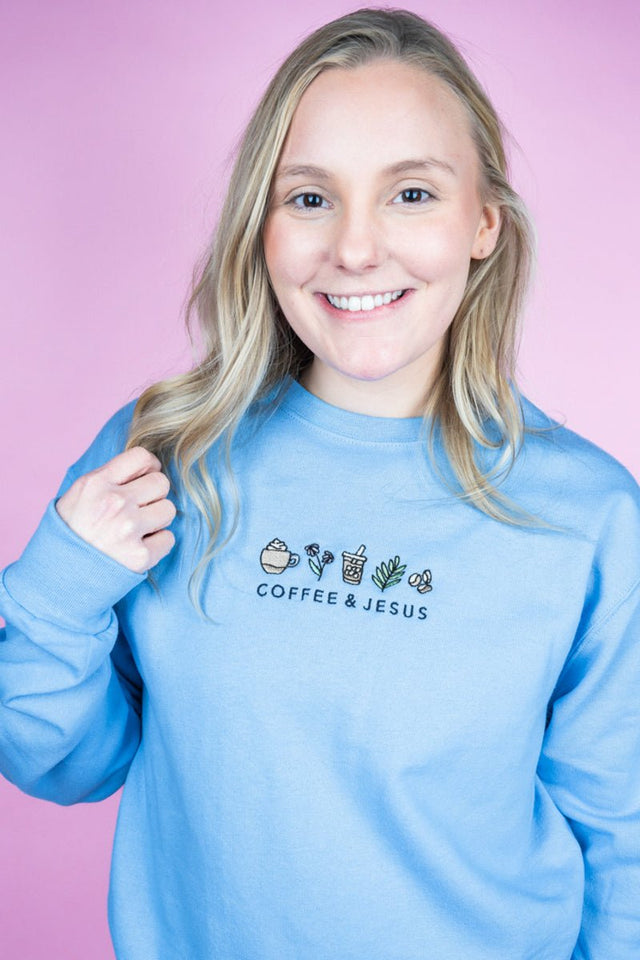 Embroidered Coffee & Jesus Unisex NuBlend Crew Sweatshirt - Wholesale Accessory Market