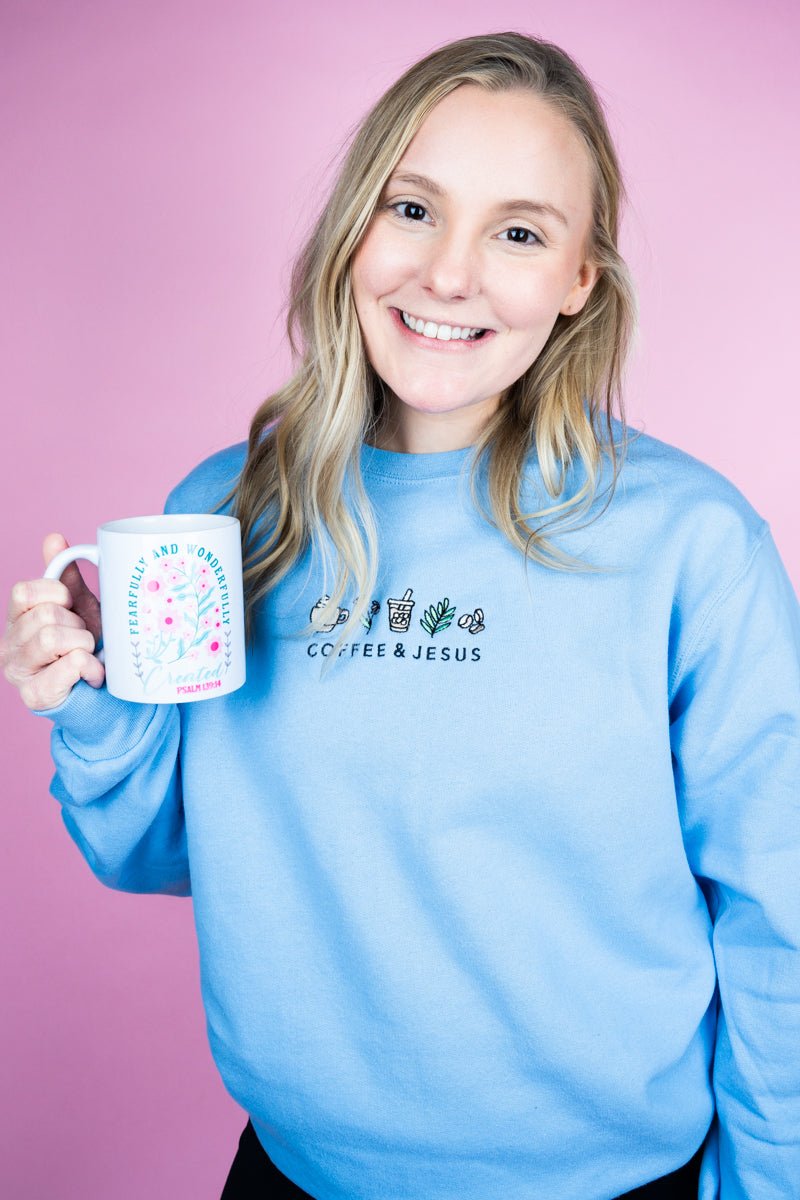 Embroidered Coffee & Jesus Unisex NuBlend Crew Sweatshirt - Wholesale Accessory Market