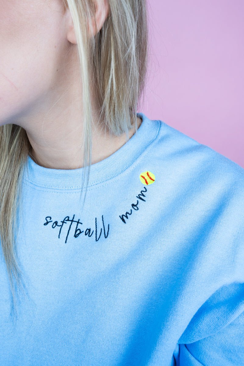 Embroidered Softball Mom Neckline Unisex NuBlend Crew Sweatshirt *Choose Thread Color - Wholesale Accessory Market