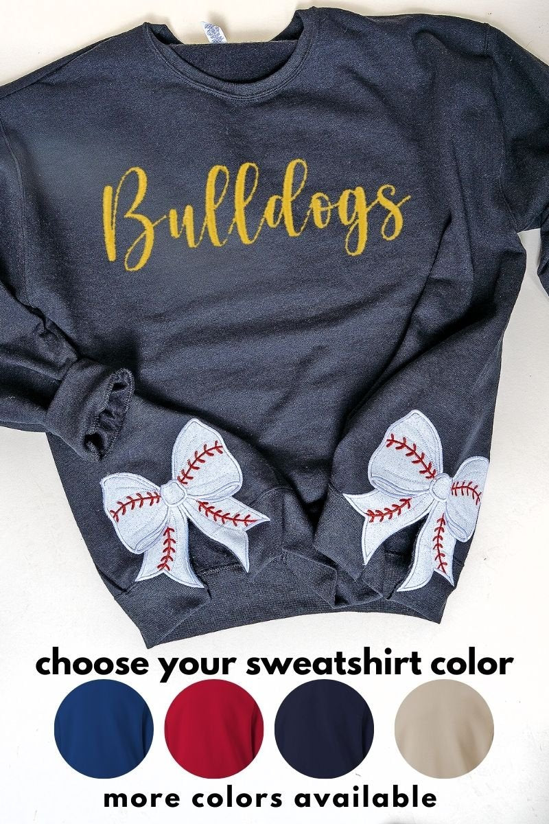 Classic Colors Embroidered Side Bows Baseball Bow NuBlend Sweatshirt *Customize Your Text - Wholesale Accessory Market