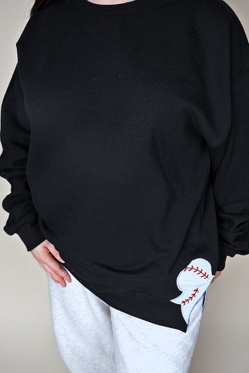 Classic Colors Embroidered Side Bows Baseball Bow NuBlend Sweatshirt *Customize Your Text - Wholesale Accessory Market