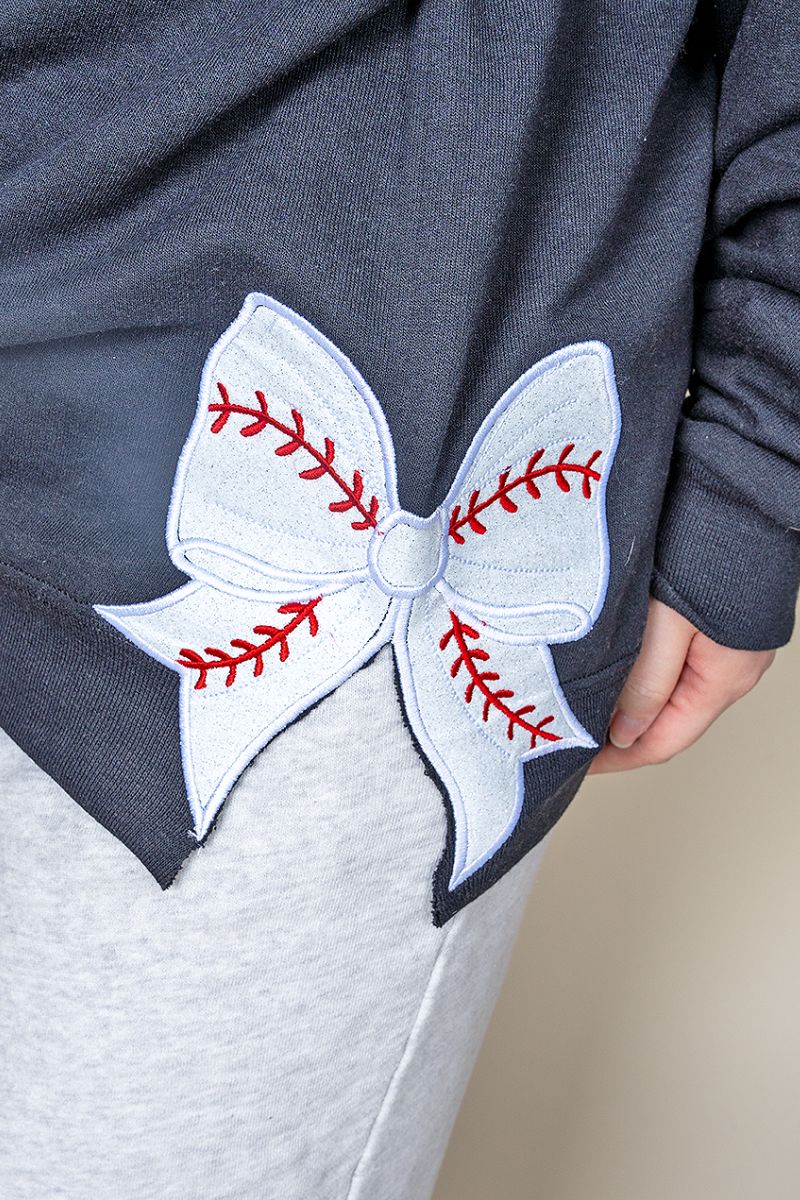 Classic Colors Embroidered Side Bows Baseball Bow NuBlend Sweatshirt *Customize Your Text - Wholesale Accessory Market