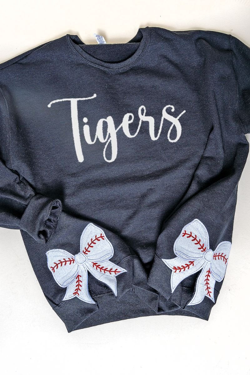 Classic Colors Embroidered Side Bows Baseball Bow NuBlend Sweatshirt *Customize Your Text - Wholesale Accessory Market