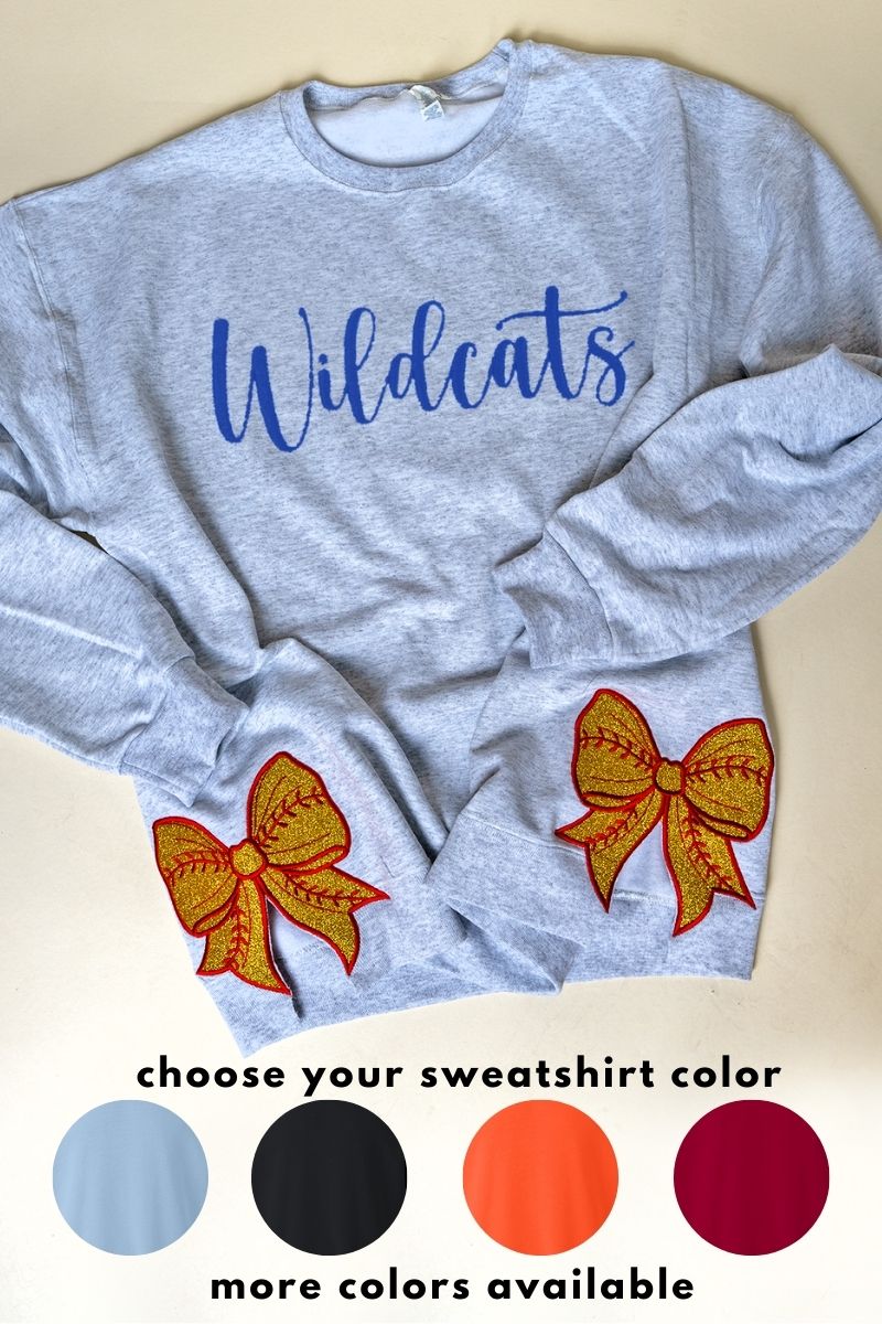Classic Colors Embroidered Side Bows Softball Bow NuBlend Sweatshirt *Customize Your Text - Wholesale Accessory Market