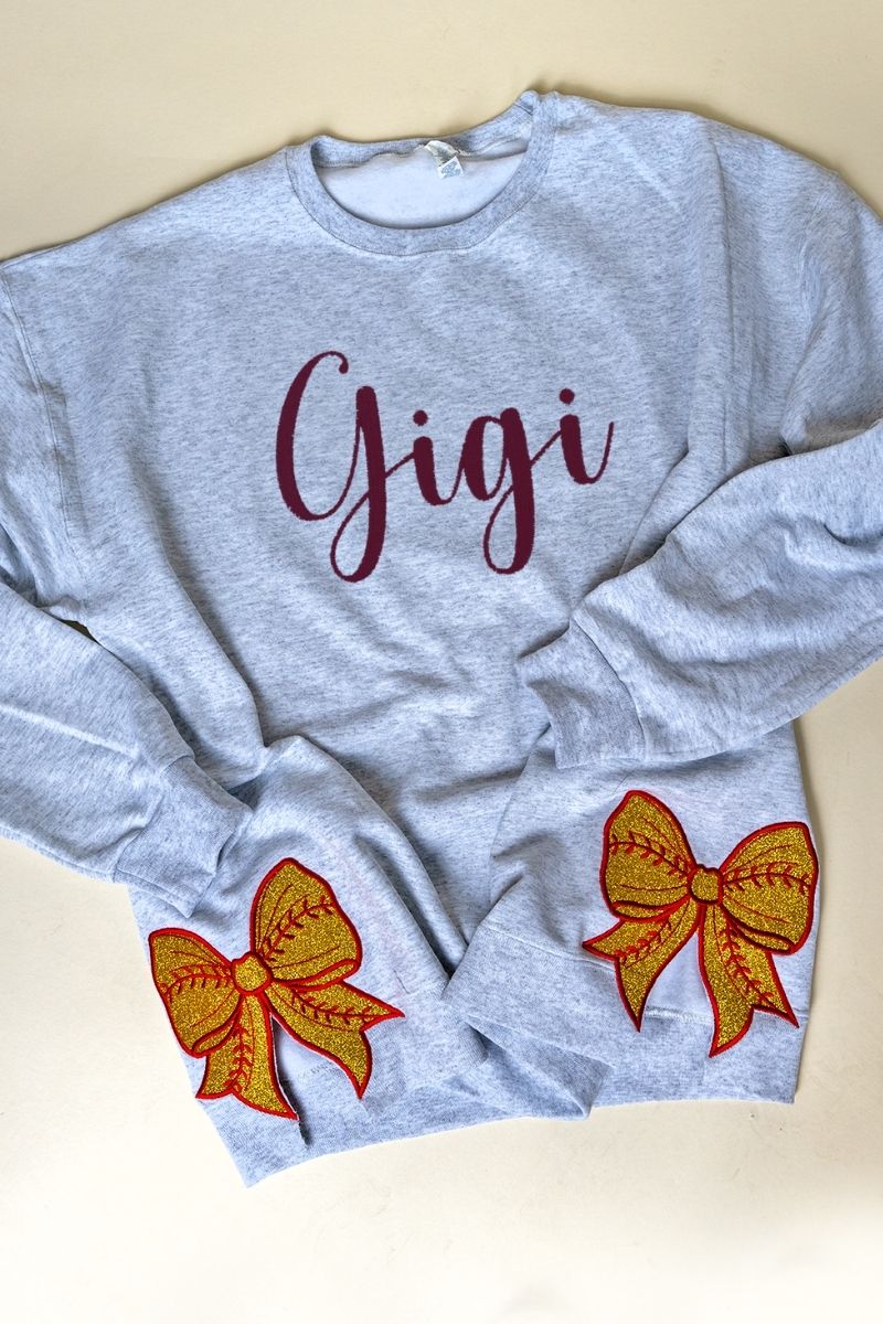 Classic Colors Embroidered Side Bows Softball Bow NuBlend Sweatshirt *Customize Your Text - Wholesale Accessory Market