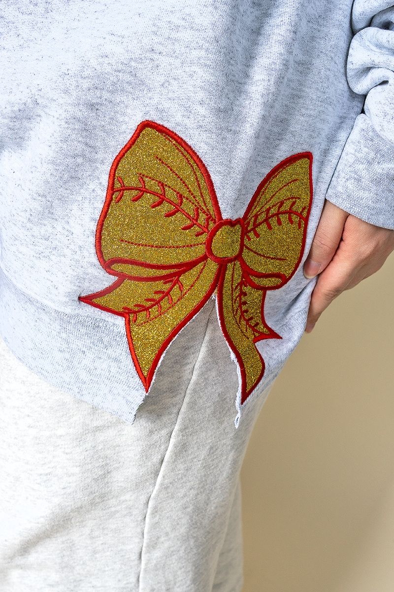 Classic Colors Embroidered Side Bows Softball Bow NuBlend Sweatshirt *Customize Your Text - Wholesale Accessory Market