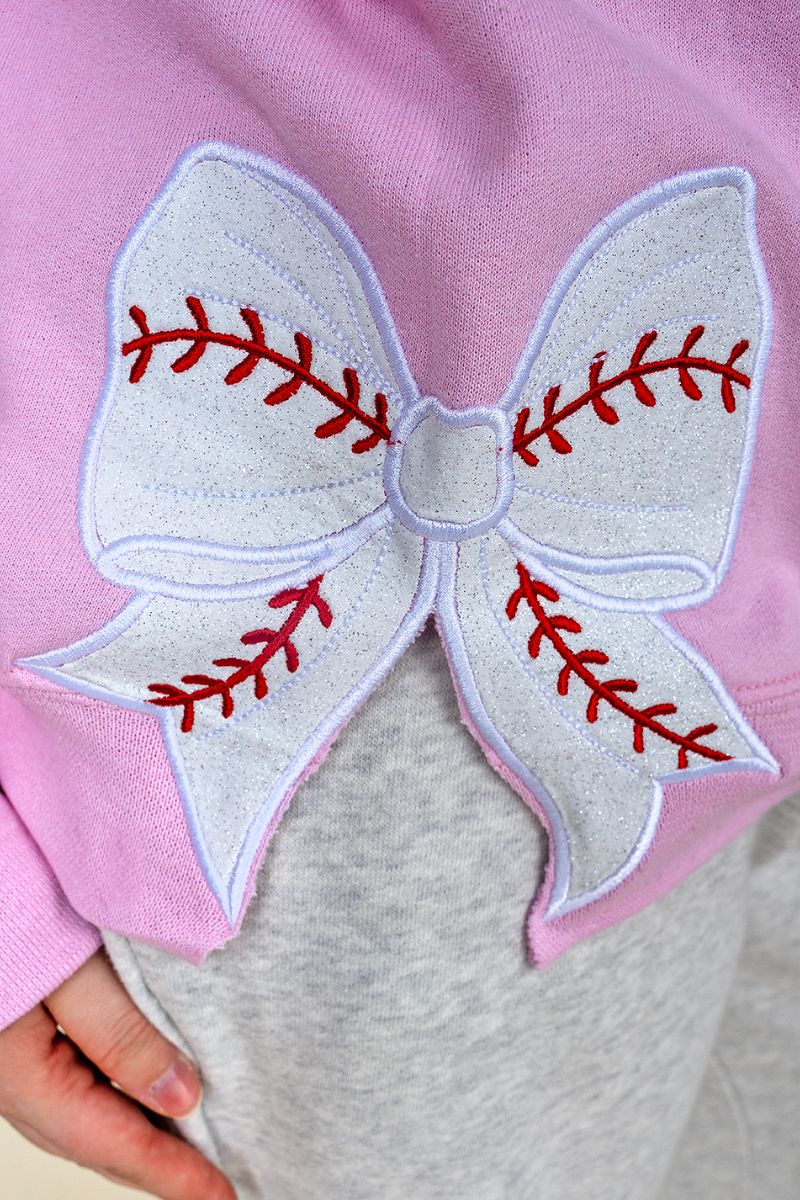 Fashion Colors Embroidered Side Bows Baseball Bow NuBlend Sweatshirt *Customize Your Text - Wholesale Accessory Market