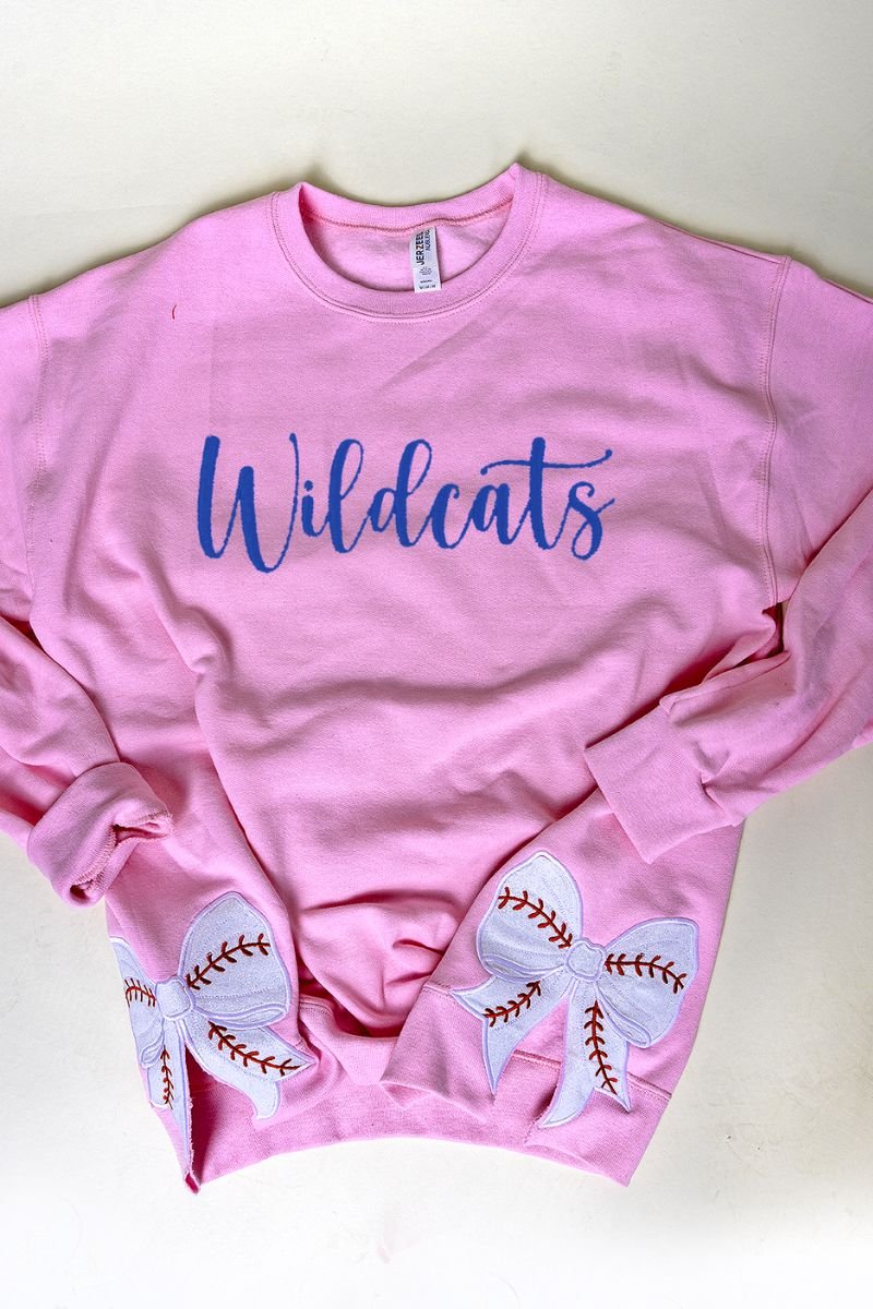 Fashion Colors Embroidered Side Bows Baseball Bow NuBlend Sweatshirt *Customize Your Text - Wholesale Accessory Market