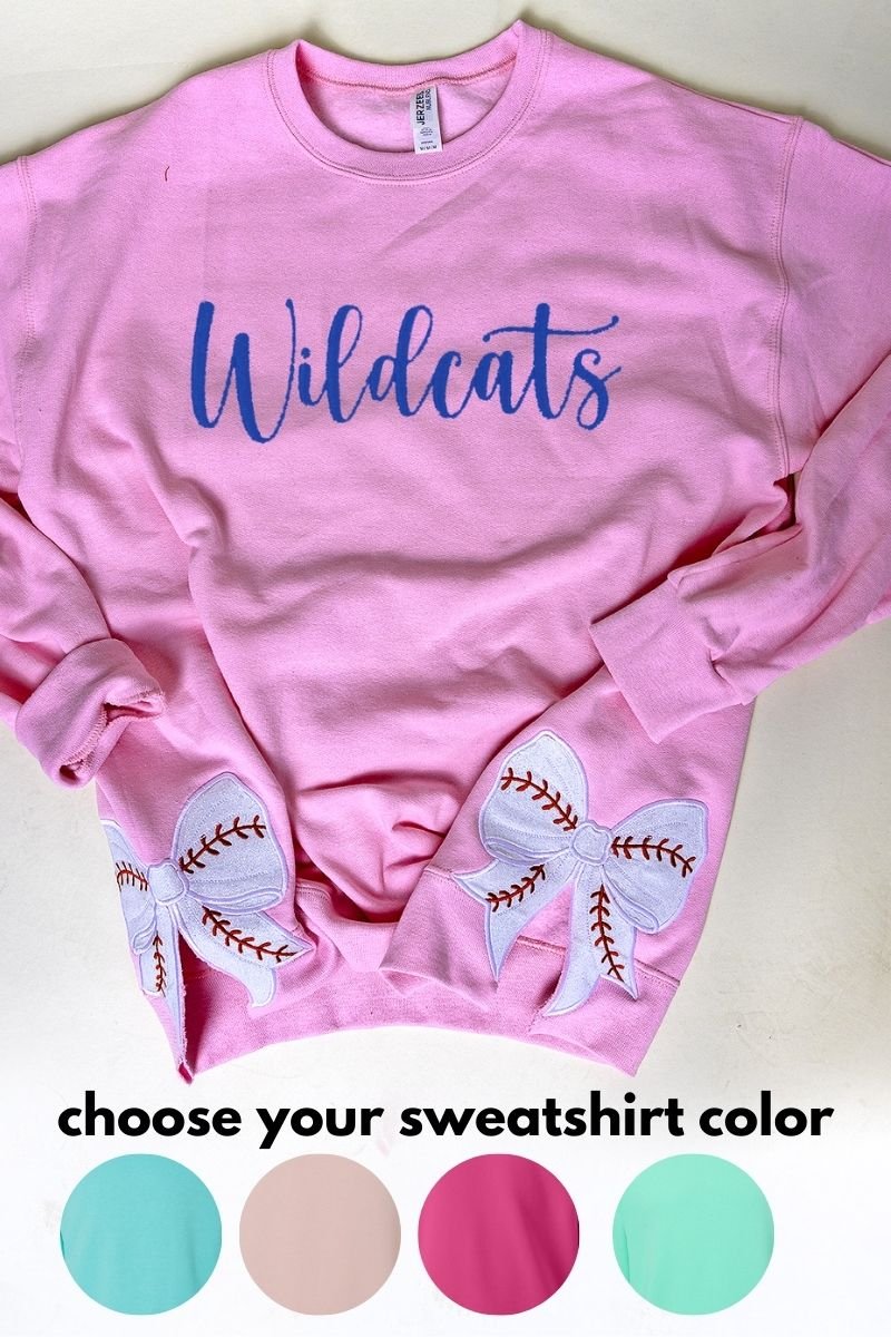 Fashion Colors Embroidered Side Bows Baseball Bow NuBlend Sweatshirt *Customize Your Text - Wholesale Accessory Market