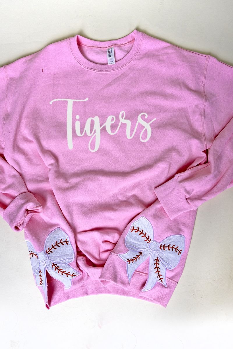 Fashion Colors Embroidered Side Bows Baseball Bow NuBlend Sweatshirt *Customize Your Text - Wholesale Accessory Market