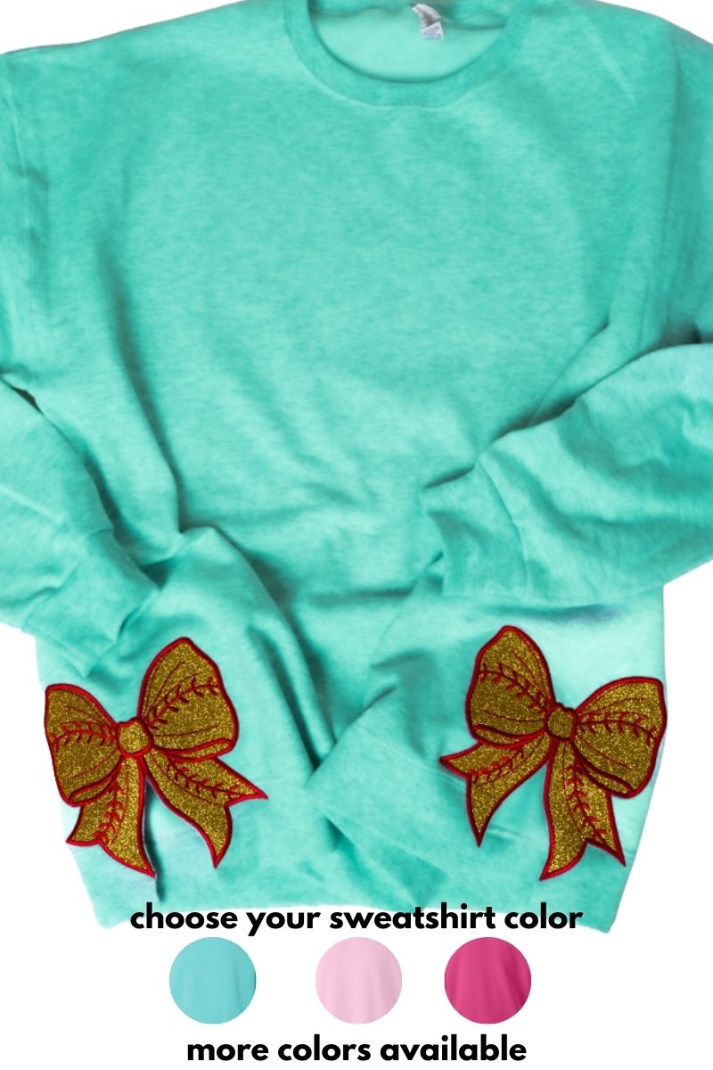 Fashion Colors Embroidered Side Bows Softball Bow NuBlend Sweatshirt *Customize Your Text - Wholesale Accessory Market
