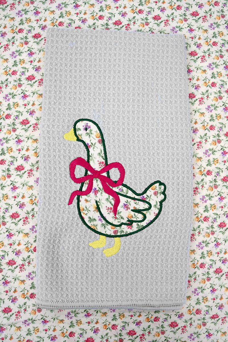 Meadow Goose Applique Gray Waffle Kitchen Towel - Wholesale Accessory Market