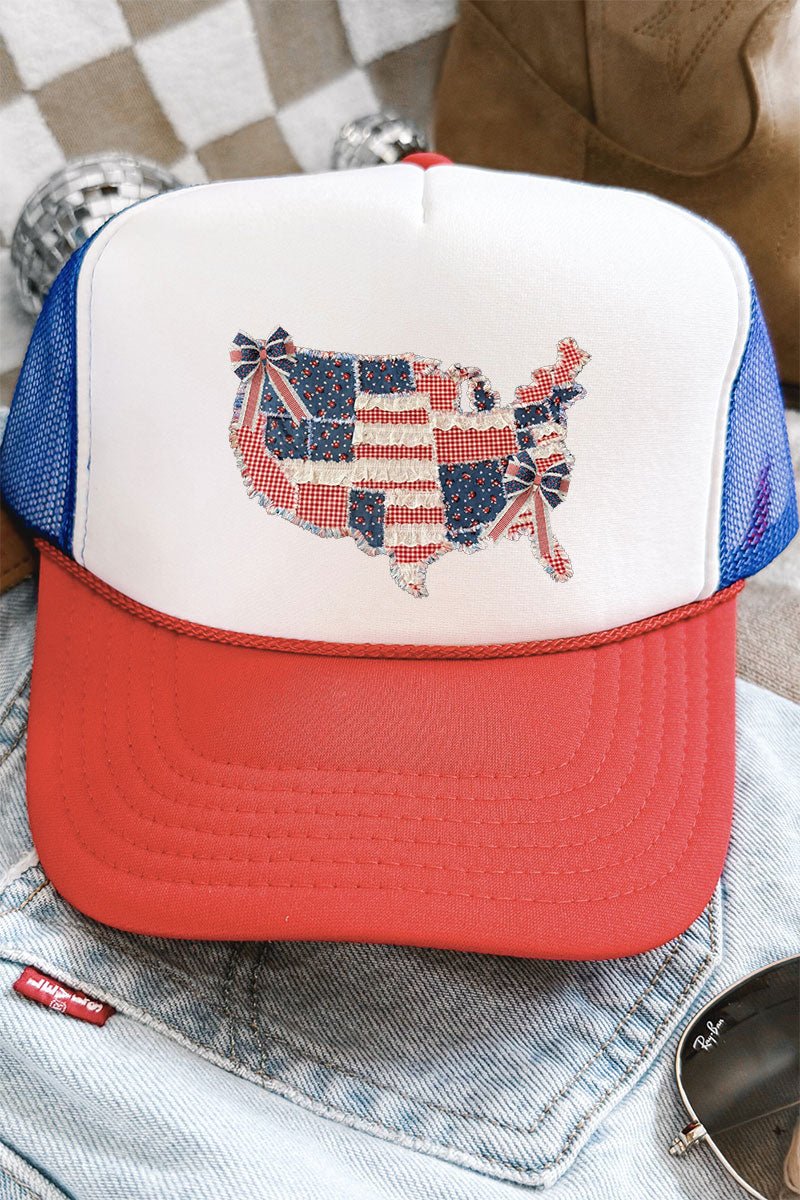 Faux Patchwork USA Map Otto Red, White, & Blue Mid Profile Trucker Hat - Wholesale Accessory Market