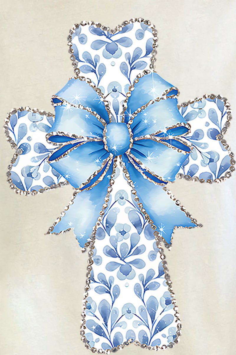 Blue Chinoiserie Cross Comfort Colors Adult Ring - Spun Cotton Tee - Wholesale Accessory Market