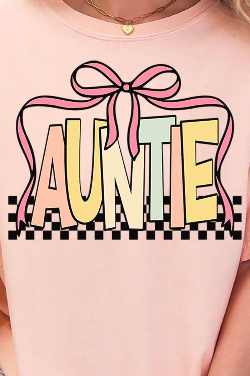 Checkered Bow Auntie Comfort Colors Adult Ring - Spun Cotton Tee - Wholesale Accessory Market