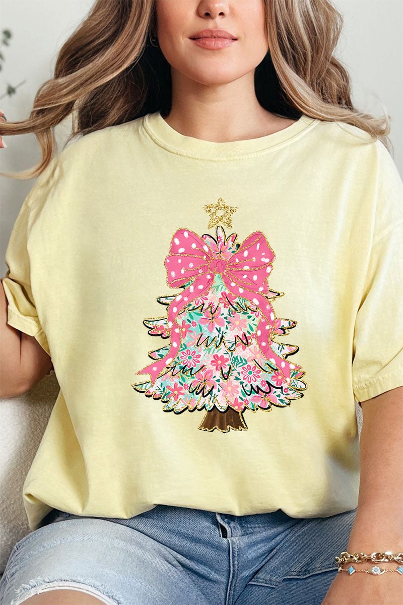 Christmas Tree Preppy Blossom Comfort Colors Adult Ring - Spun Cotton Tee - Wholesale Accessory Market