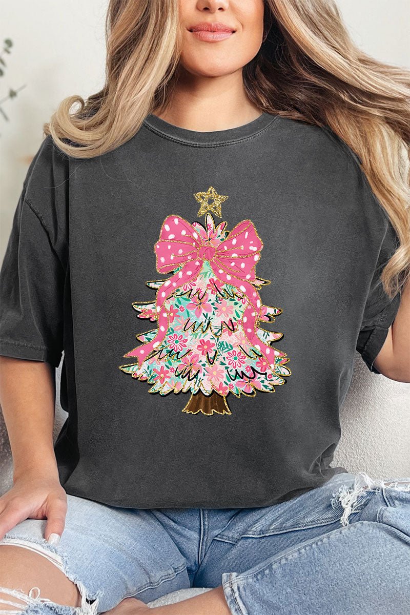 Christmas Tree Preppy Blossom Comfort Colors Adult Ring - Spun Cotton Tee - Wholesale Accessory Market