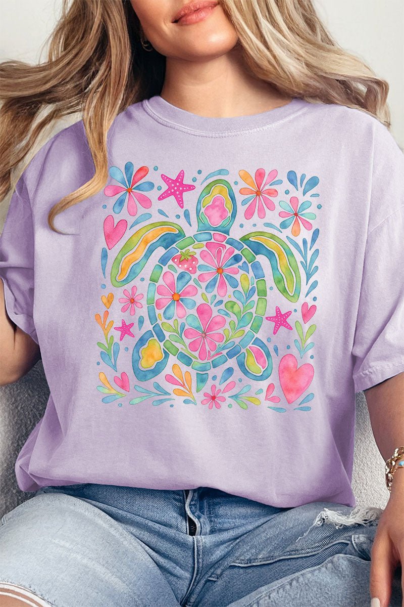 Colorful Sea Turtle Comfort Colors Adult Ring - Spun Cotton Tee - Wholesale Accessory Market