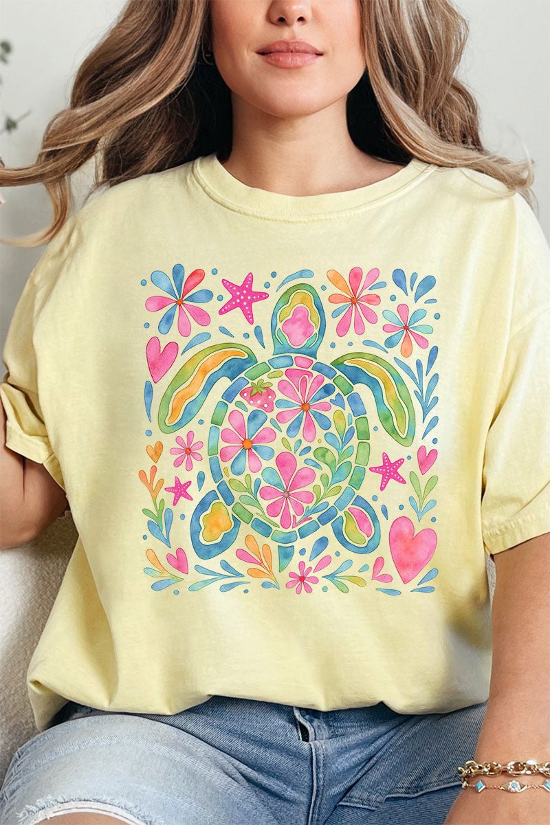 Colorful Sea Turtle Comfort Colors Adult Ring - Spun Cotton Tee - Wholesale Accessory Market
