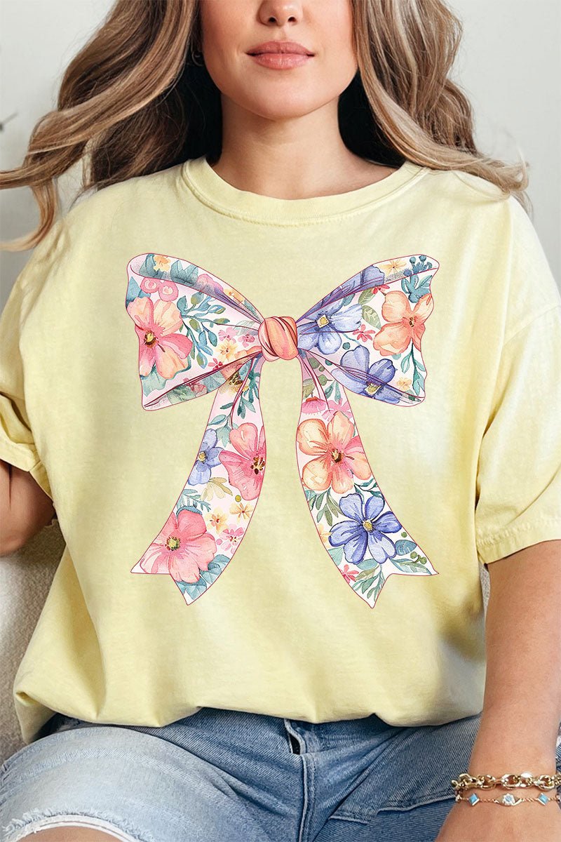 Cutesy Floral Bow Comfort Colors Adult Ring - Spun Cotton Tee - Wholesale Accessory Market